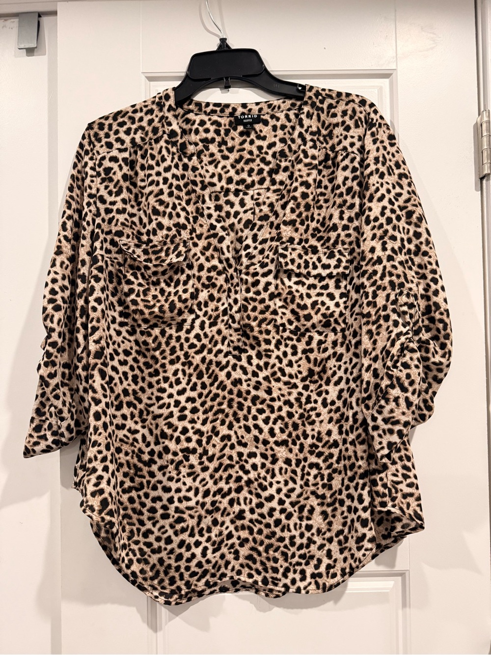torrid Leopard Print V-Neck Blouse in Tan and Black